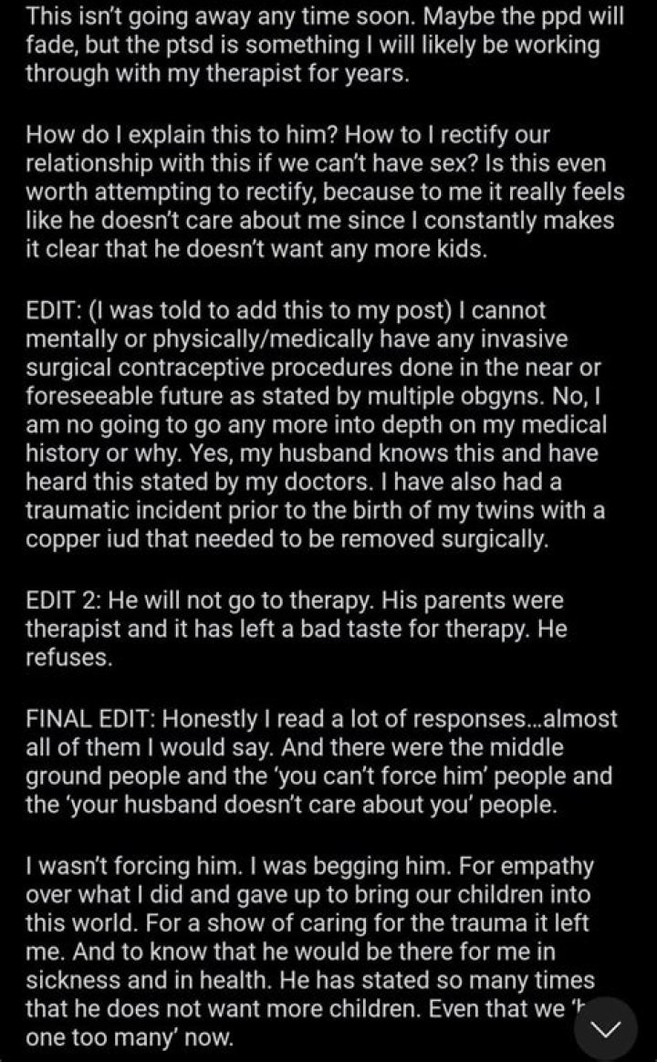 Best of Redditor Updates Husband doesn't want more kids, but refuses