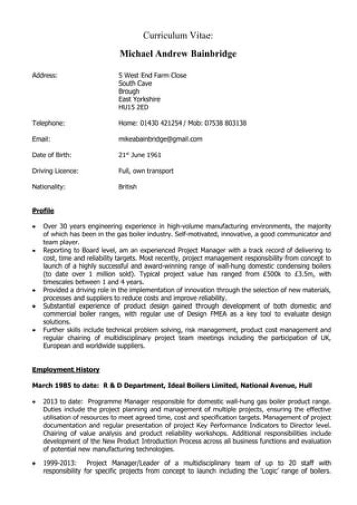 CURRICULUM VITAE Mike Bainbridge 2015 PDF