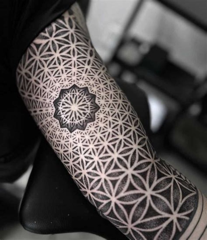 Geometric Tattoo Sleeve Tattoo Dotwork geometric arm pattern