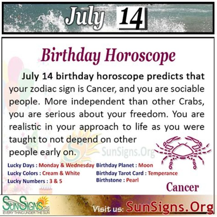 July 14 Birthday horoscope zodiac sign for July 14th
