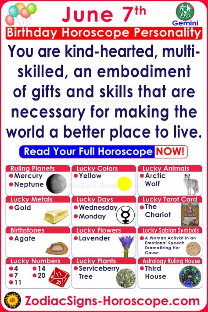 June 7 Zodiac (Gemini) Horoscope Birthday Personality and Lucky Things