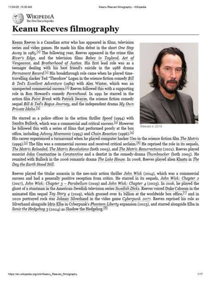 Keanu Reeves filmography Wikipedia