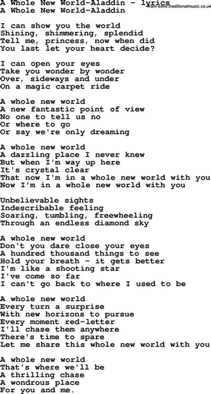 Love Song Lyrics forA Whole New WorldAladdin