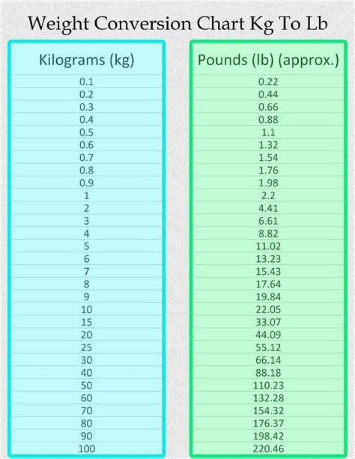 Printable Weight Conversion Chart Kg To Lbs