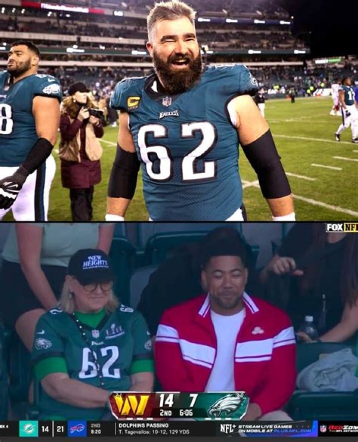 RUMOR Jason Kelce is dating Jake from State Farm. He was seen cheering