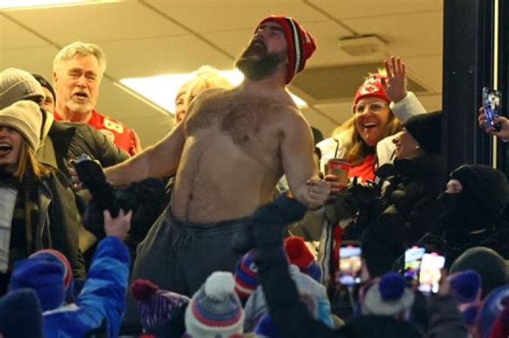 Shirtless Jason Kelce Cheers on Chiefs, Travis With Taylor Swift
