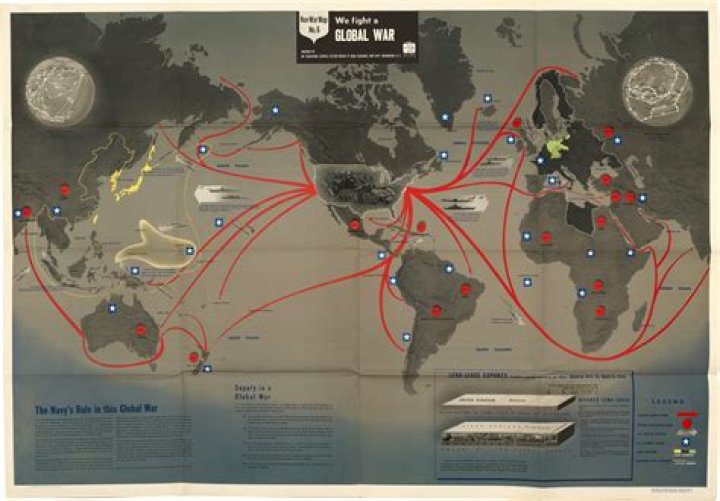 Striking Second World War map of " Global War " Rare & Antique Maps
