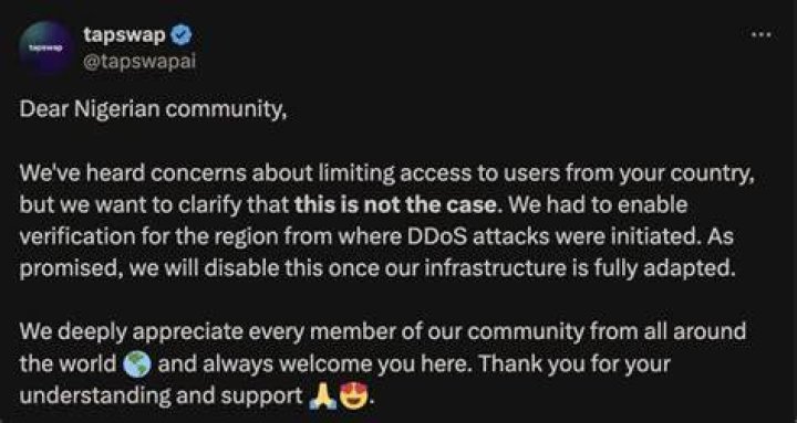 Tapswap Gives Update Amidst Alleged Ban on Nigerians