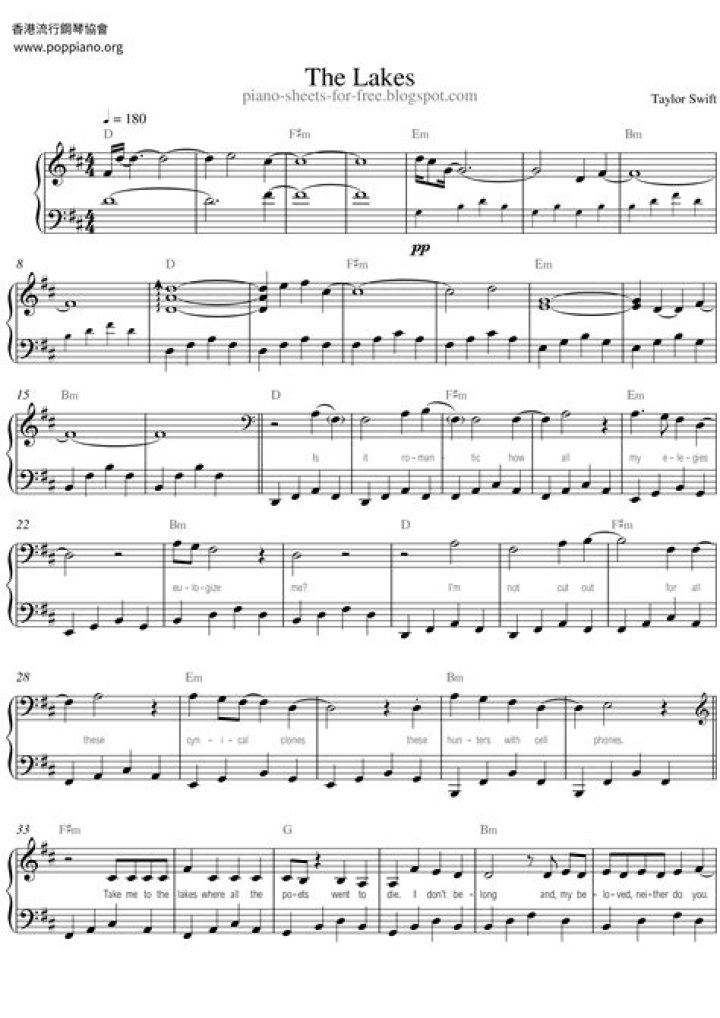 The Lakes Taylor Swift Piano Chords Lyrics Taylor swift lyrics