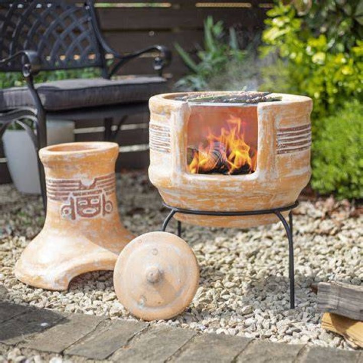 Two Piece Clay Chiminea With Grill Clay chiminea, Chiminea, Clay